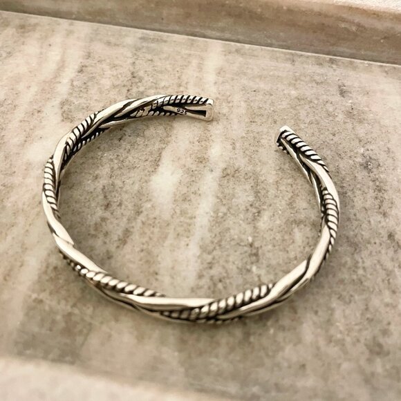 925 Sterling Silver Mens Bangle Bracelet Modern Twist Cuff Bracelet - Picture 5 of 6